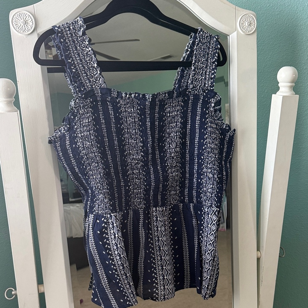 Old Navy Navy Blue and White Women's Blouse